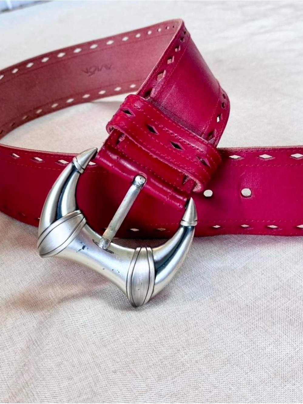 Avion Red Leather Wide Statement Belt Made in Spain EU 40